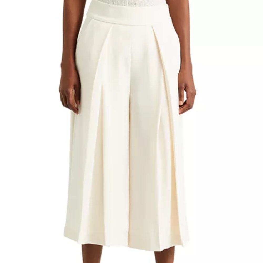 Lauren Ralph Lauren Cropped Wide Leg Pants LinedCream Pockets Size 18